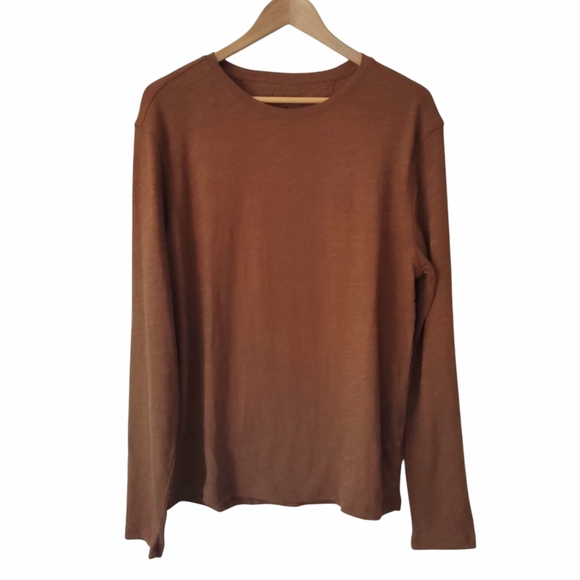 JOHN VARVATOS Organic Cotton Tee M Long Sleeve Crewneck Shirt Brown Mens NWOT - Picture 1 of 11